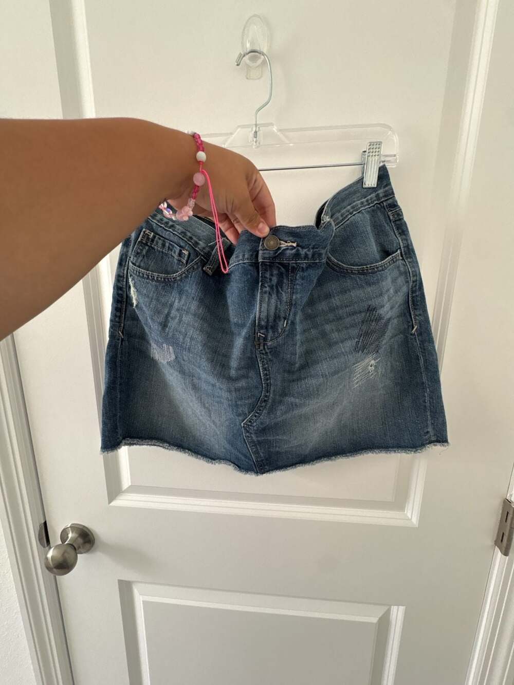 Y2K Old Navy Ultra Blue Distressed Denim Mini Skirt with Raw Hem